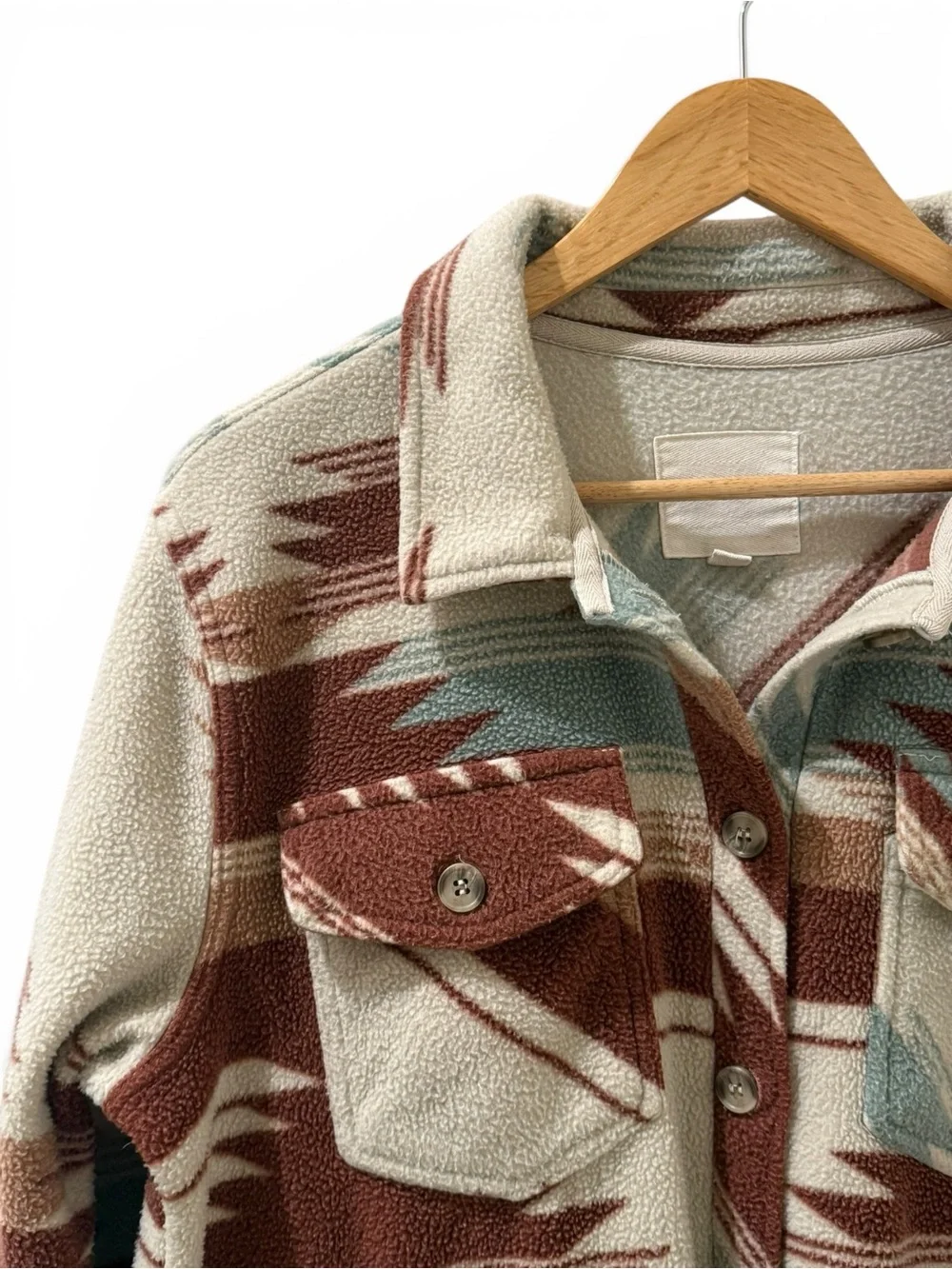 Thread & Supply Tullis Aztec Southwest Plush Fleece Shacket Jacket Brown Green M